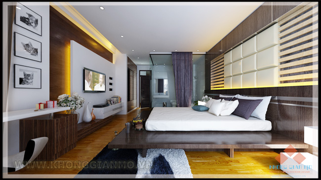 Thiết kế biệt thự văn phú - phối cảnh 3D kiến trúc mặt tiền biệt thự - Phòng ngủ Master
